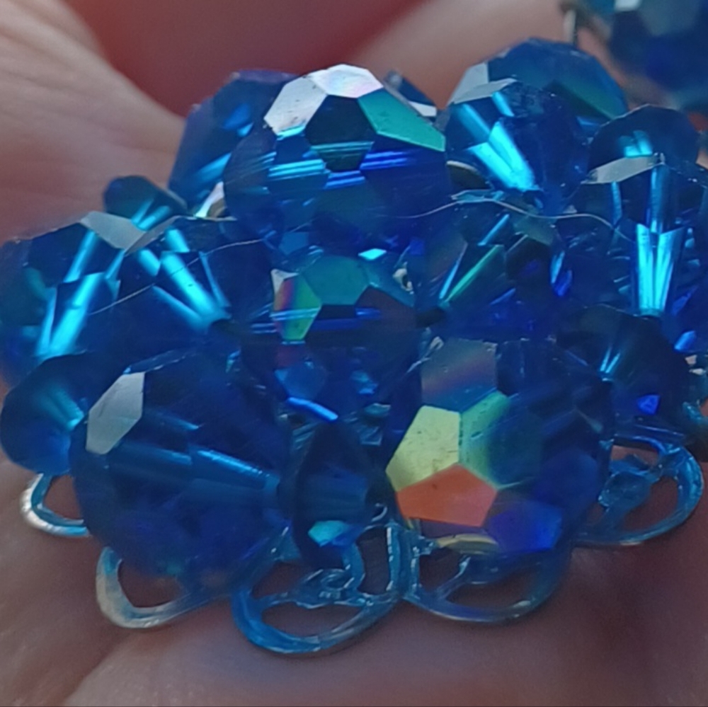 Blue Aurora Borealis Bead Clip Earrings - Picture 6 of 6